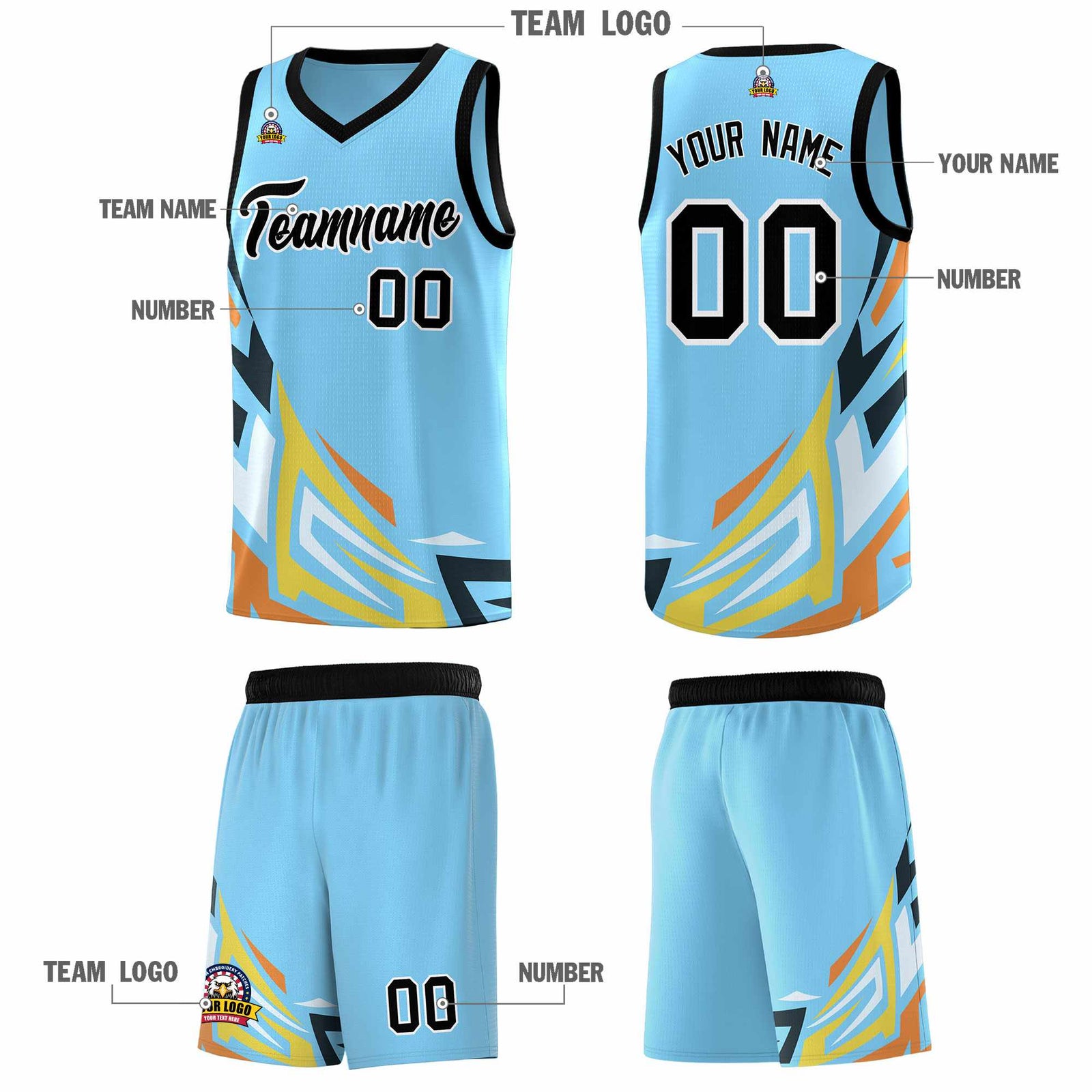 Custom Light Blue Gradient Graffiti Pattern Sports Uniform Basketball Jersey