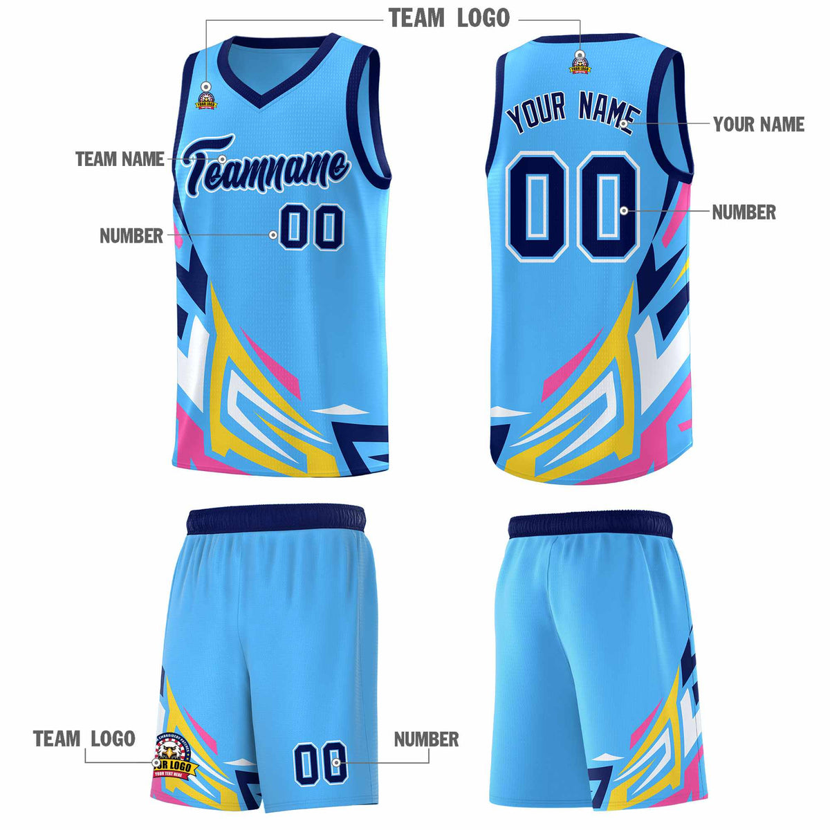 Custom Powder Blue Gradient Graffiti Pattern Sports Uniform Basketball Jersey