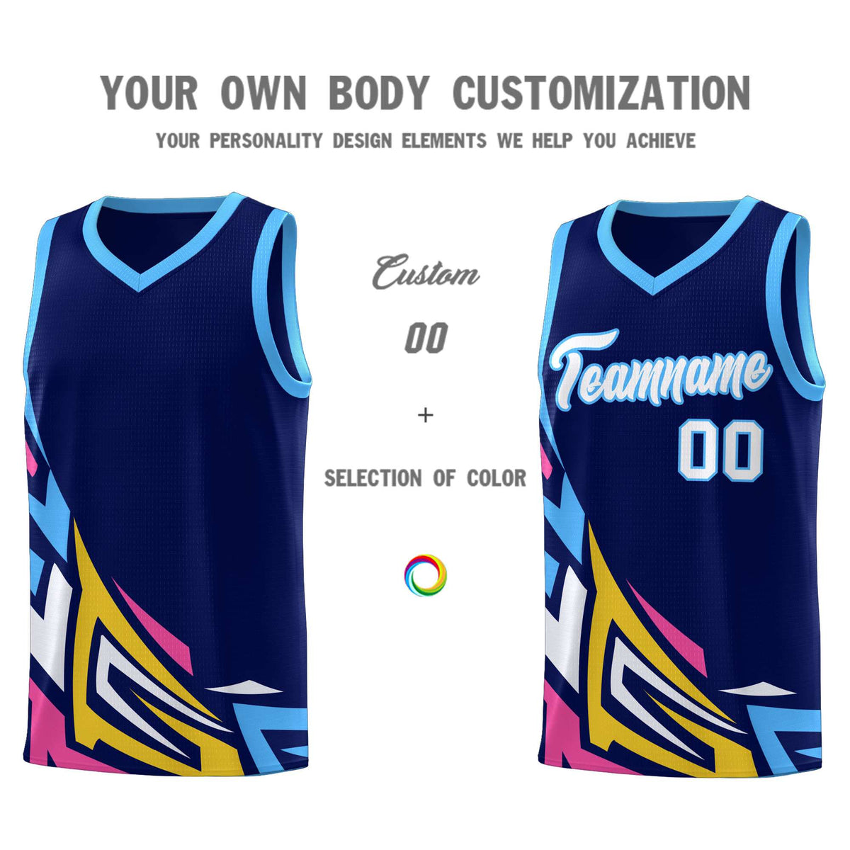Custom Navy Gradient Graffiti Pattern Sports Uniform Basketball Jersey