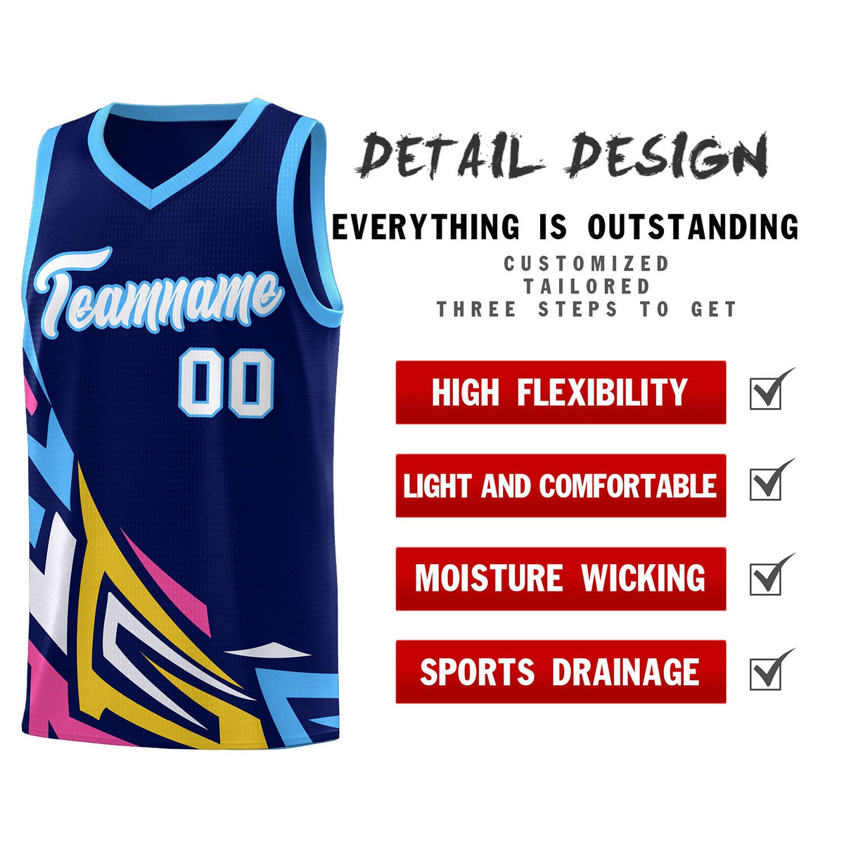 Custom Navy Gradient Graffiti Pattern Sports Uniform Basketball Jersey