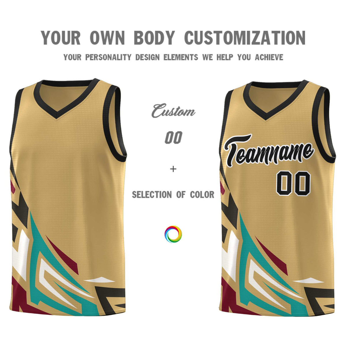 Custom Old Gold Gradient Graffiti Pattern Sports Uniform Basketball Jersey