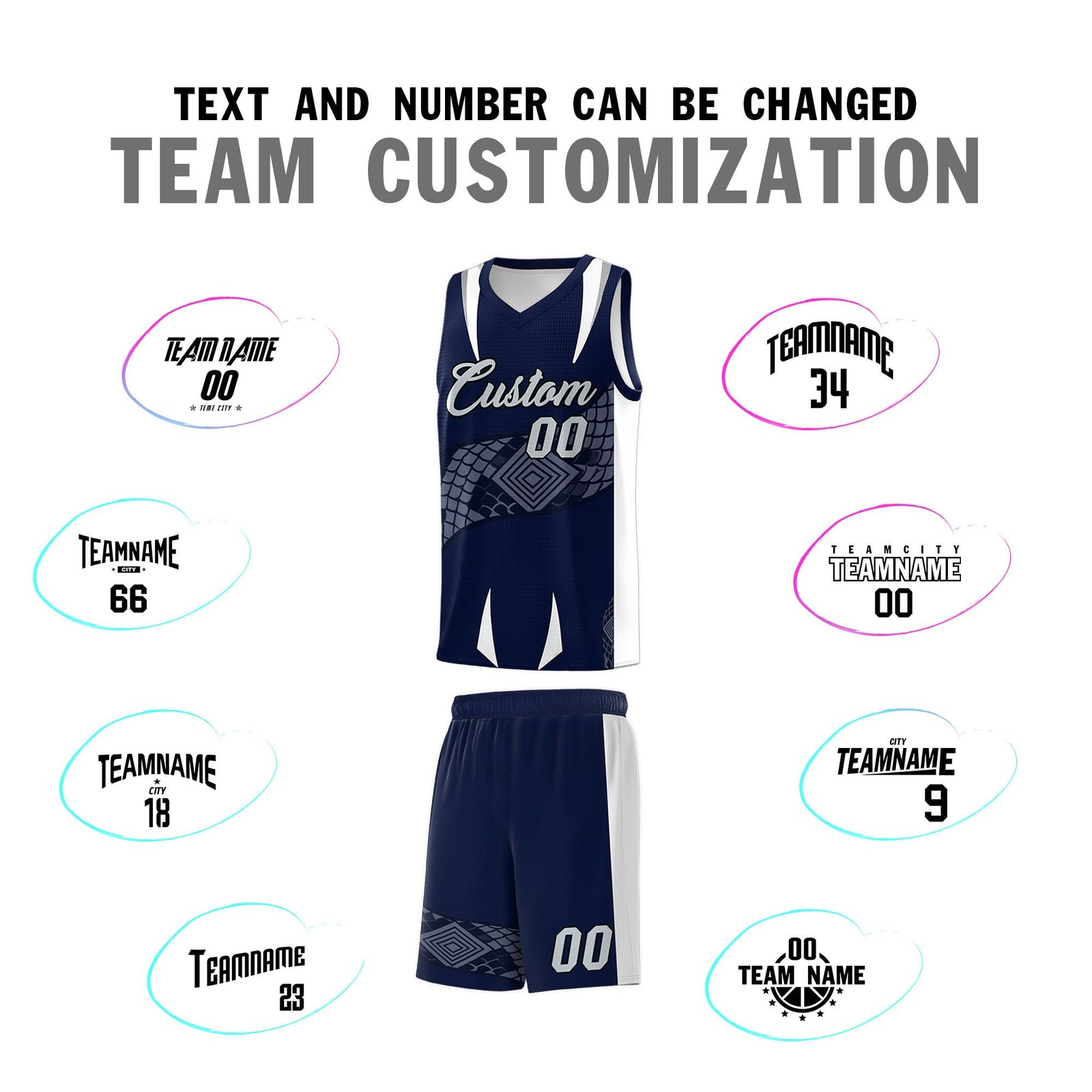 Custom Navy White Snake Scale Venomous Fang Lightweight Graffiti Pattern Basketball Suit Jersey