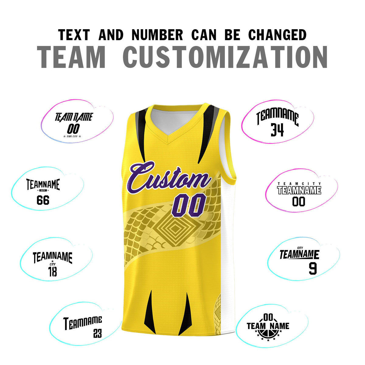 Custom Gold White Snake Scale Venomous Fang for Leagues Graffiti Pattern Basketball Suit Jersey