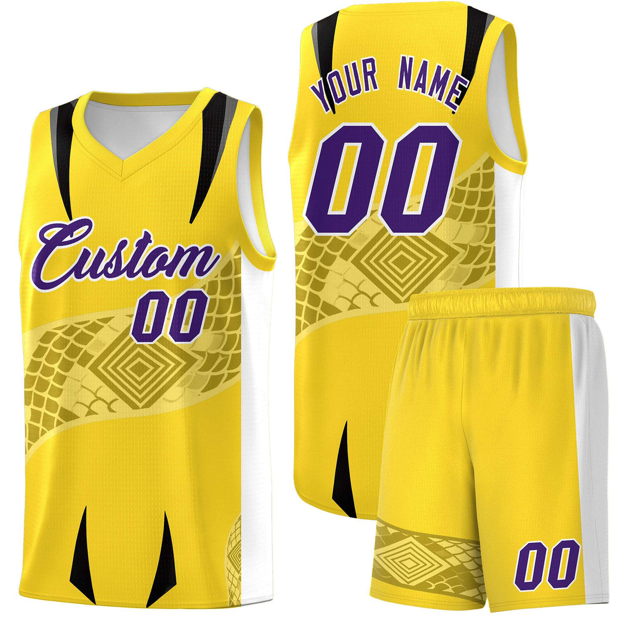 Custom Gold White Snake Scale Venomous Fang for Leagues Graffiti Pattern Basketball Suit Jersey