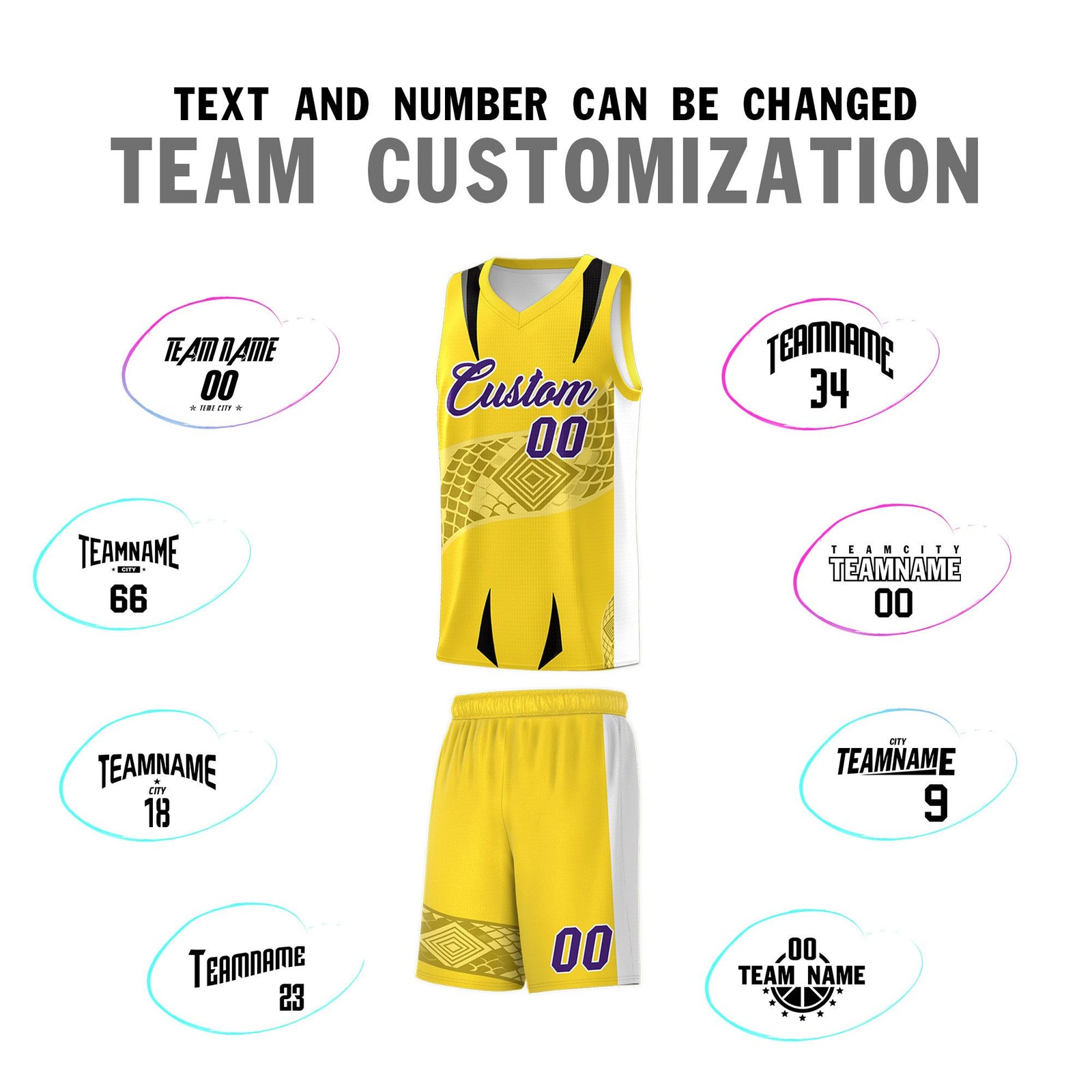 Custom Gold White Snake Scale Venomous Fang for Leagues Graffiti Pattern Basketball Suit Jersey