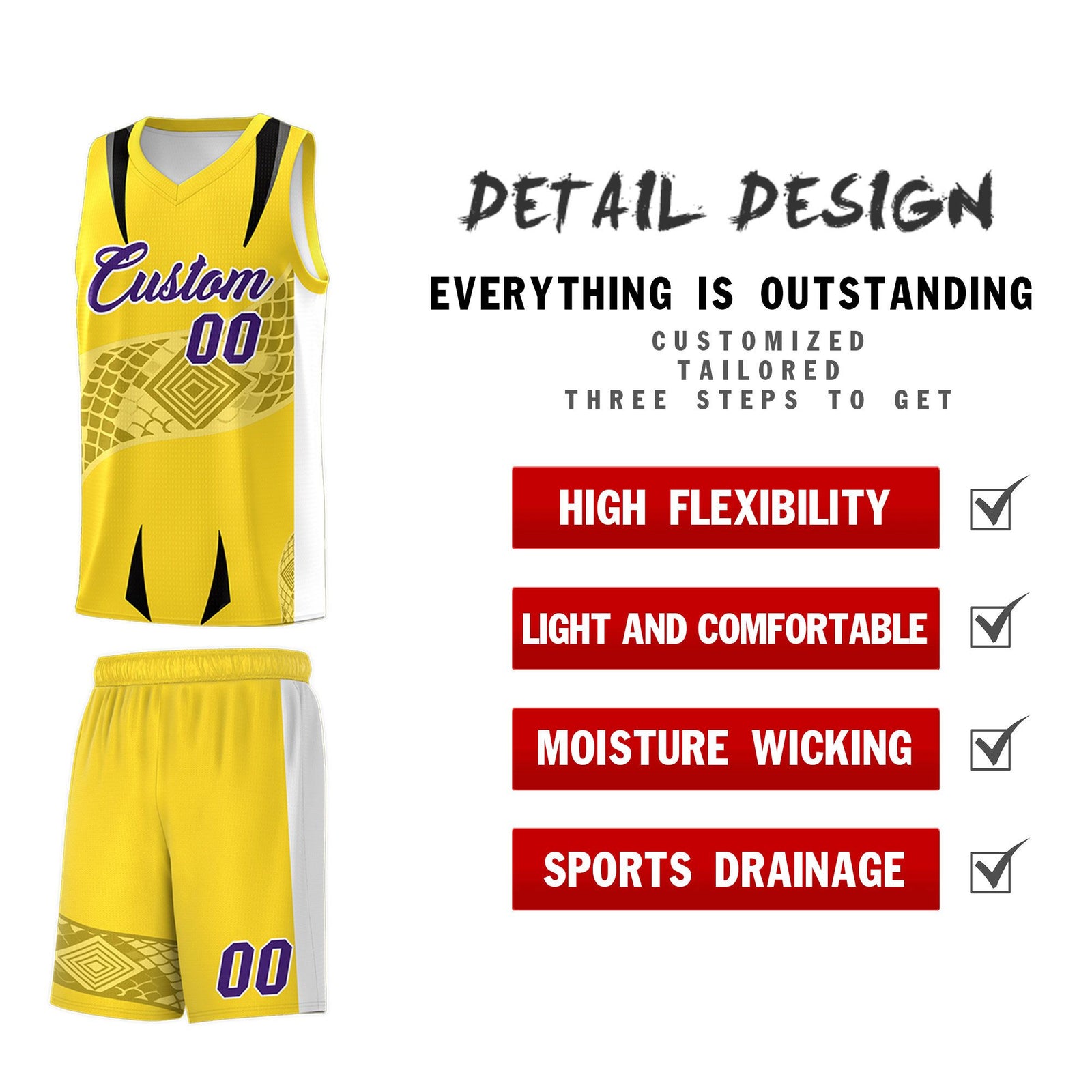Custom Gold White Snake Scale Venomous Fang for Leagues Graffiti Pattern Basketball Suit Jersey