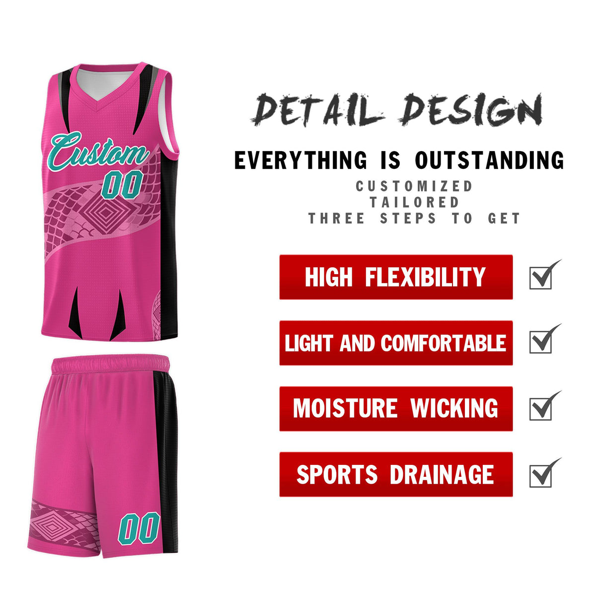 Custom Rose Red Black Snake Scale Venomous Fang for Team Graffiti Pattern Basketball Suit Jersey