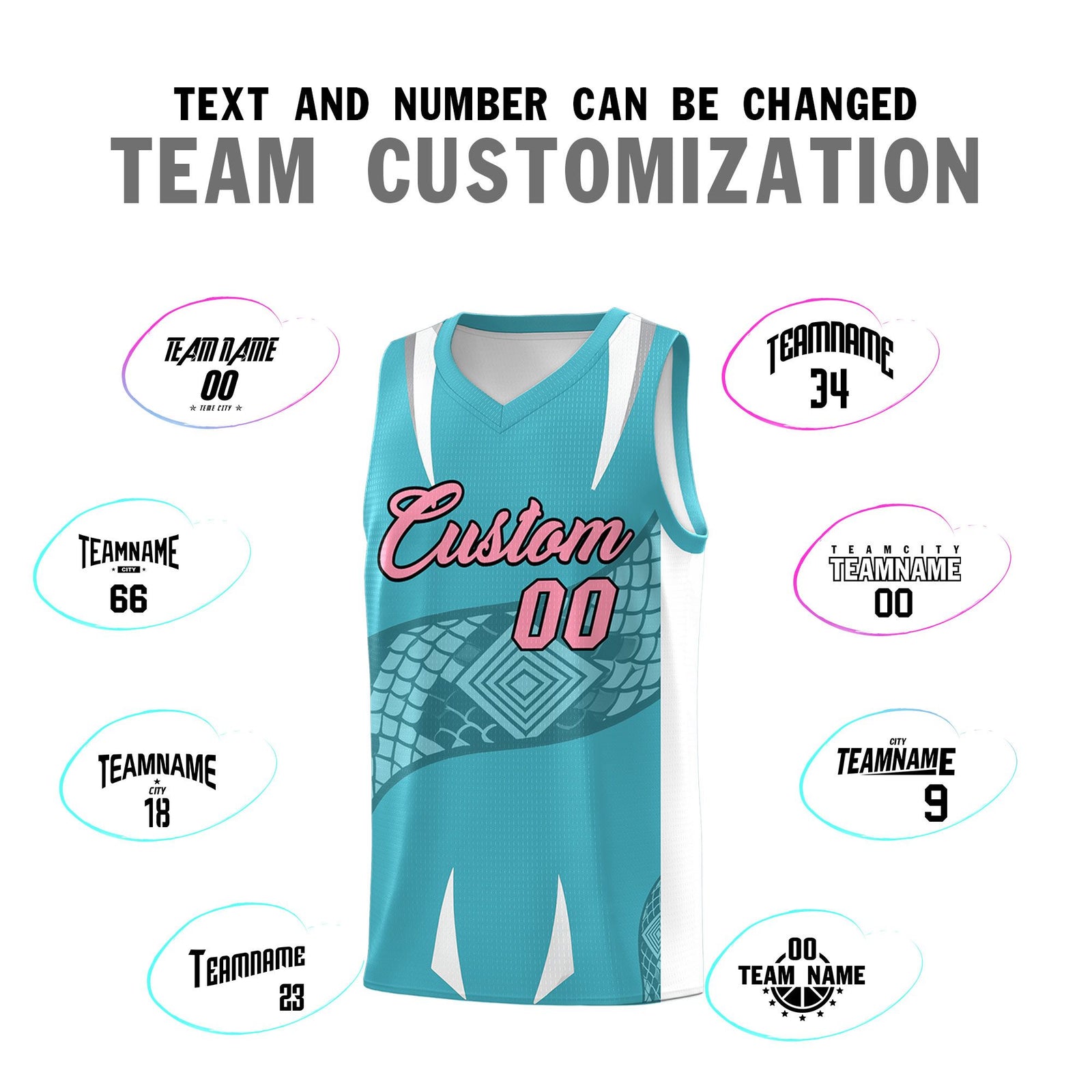 Custom Sky Blue White Snake Scale Venomous Fang Drapable Graffiti Pattern Basketball Suit Jersey