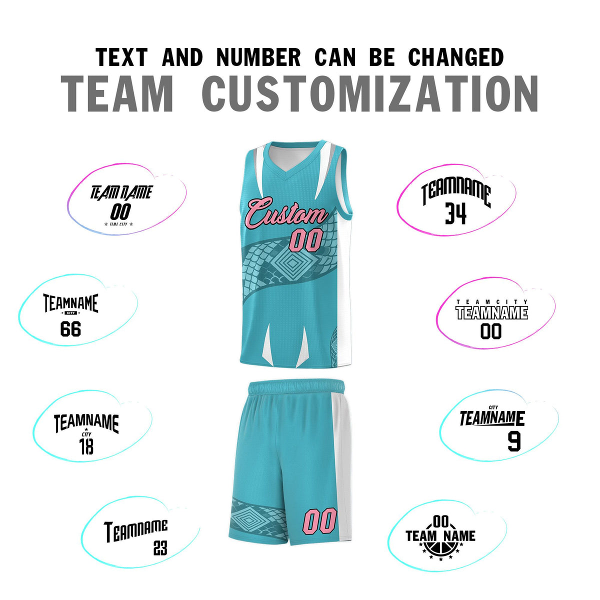 Custom Sky Blue White Snake Scale Venomous Fang Drapable Graffiti Pattern Basketball Suit Jersey