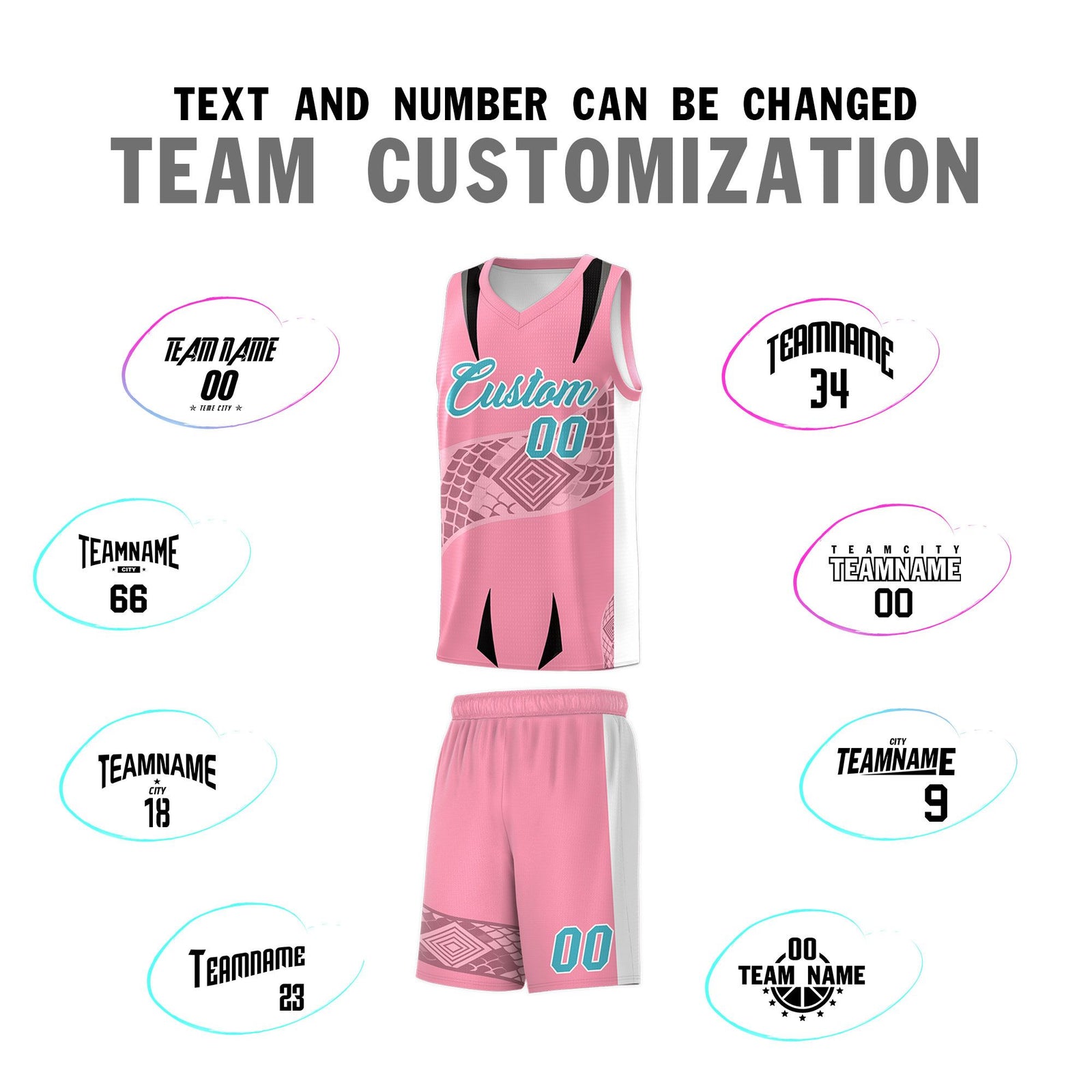 Custom Light Pink White Snake Scale Venomous Fang for Leagues Graffiti Pattern Basketball Suit Jersey