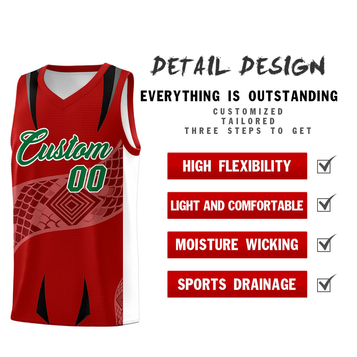 Custom Red White Snake Scale Venomous Fang for Clubs Graffiti Pattern Basketball Suit Jersey