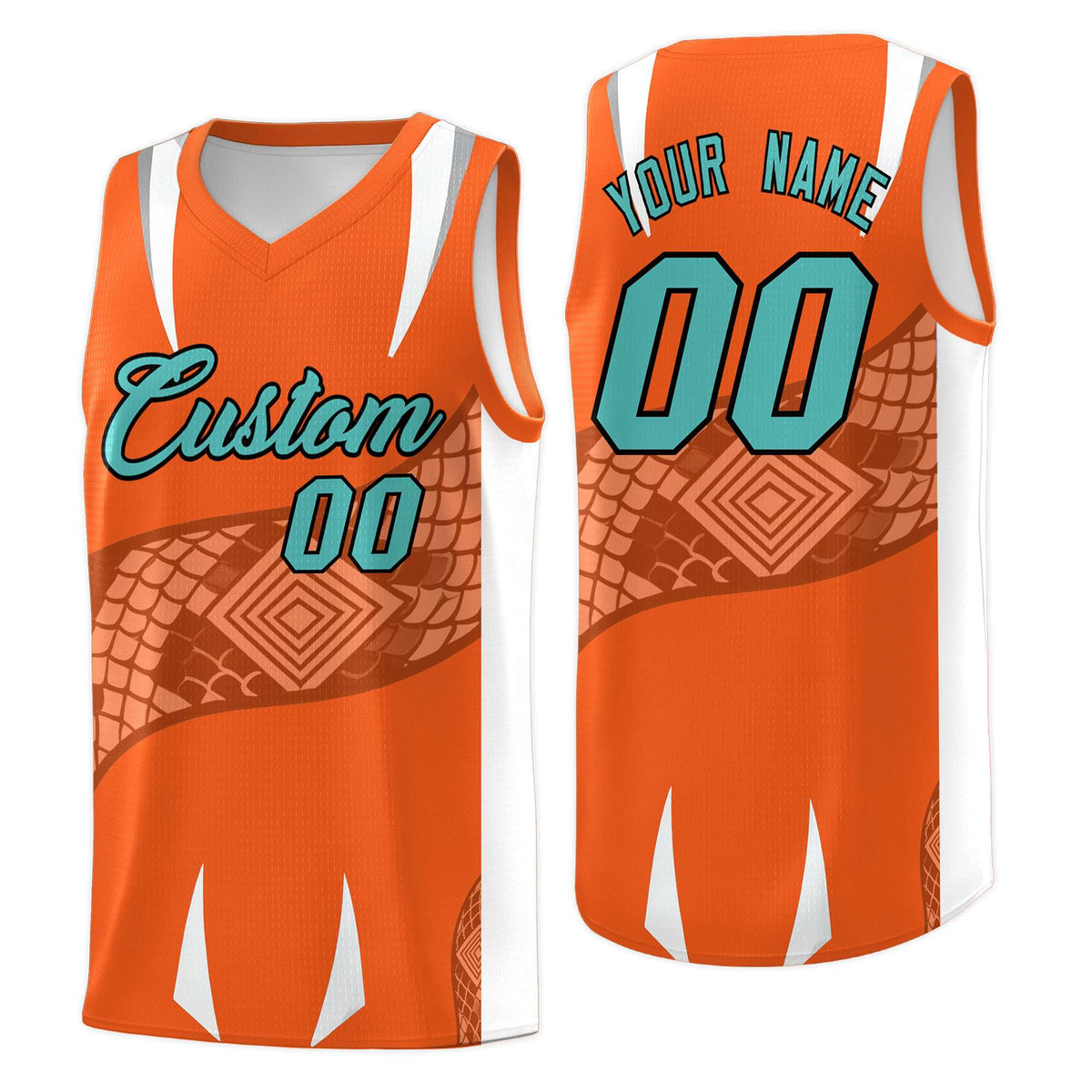 Custom Orange White Snake Scale Venomous Fang Lightweight Graffiti Pattern Basketball Suit Jersey