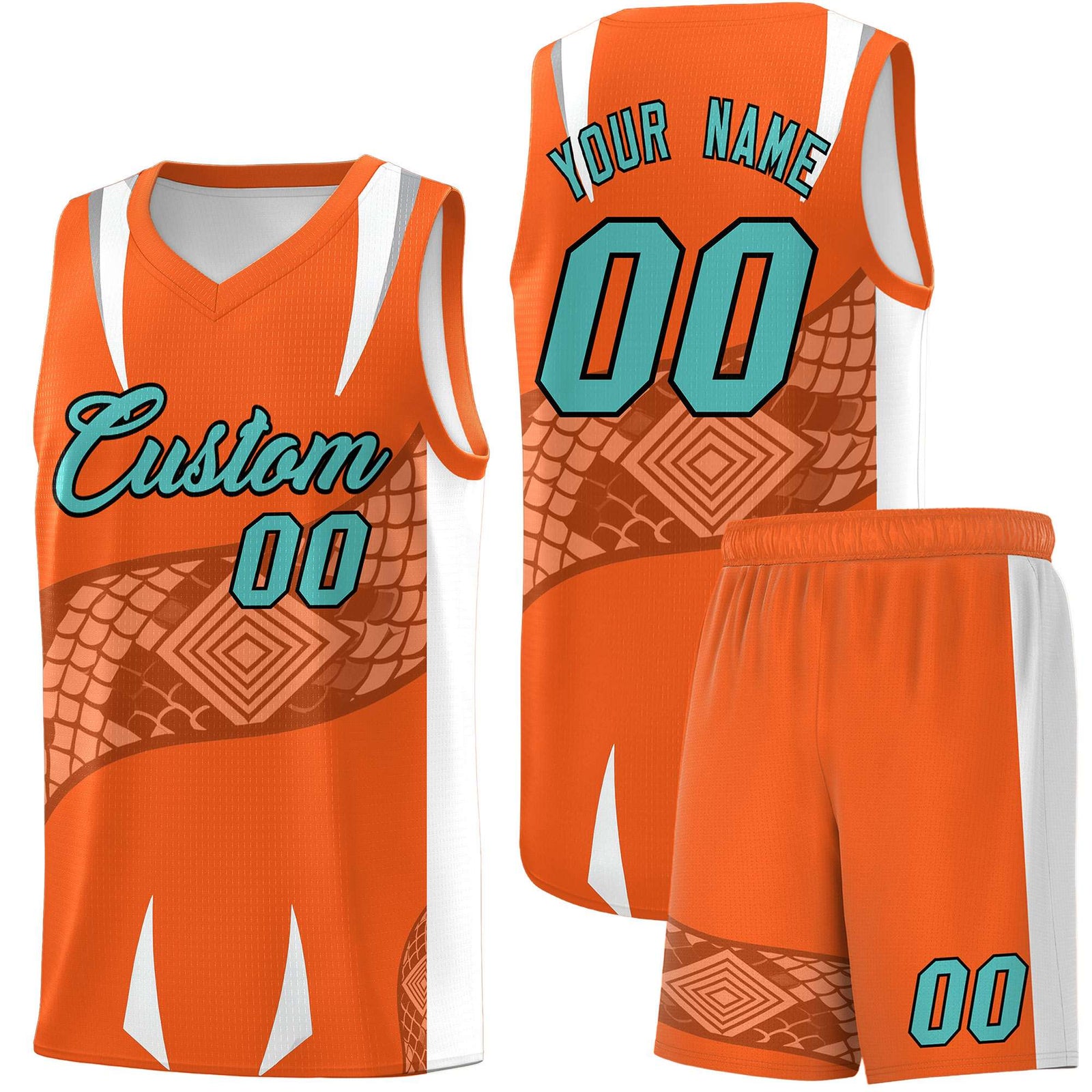Custom Orange White Snake Scale Venomous Fang Lightweight Graffiti Pattern Basketball Suit Jersey