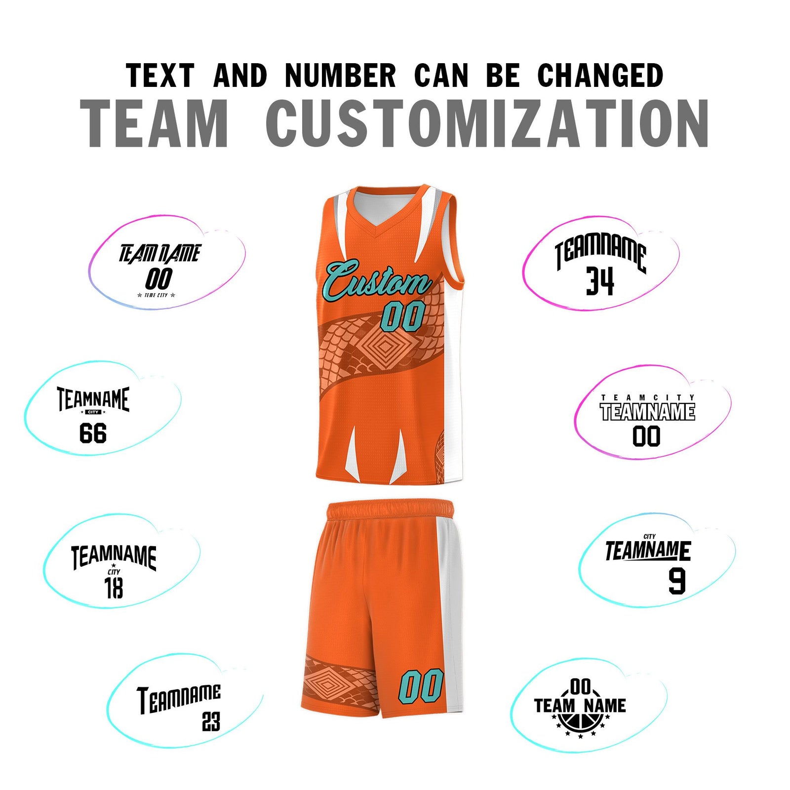 Custom Orange White Snake Scale Venomous Fang Lightweight Graffiti Pattern Basketball Suit Jersey