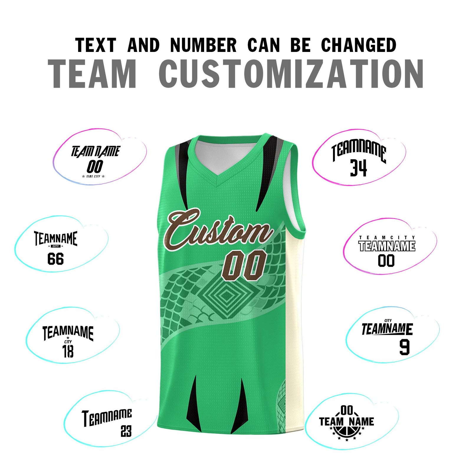 Custom Green Light Khaki Snake Scale Venomous Fang for Clubs Graffiti Pattern Basketball Suit Jersey
