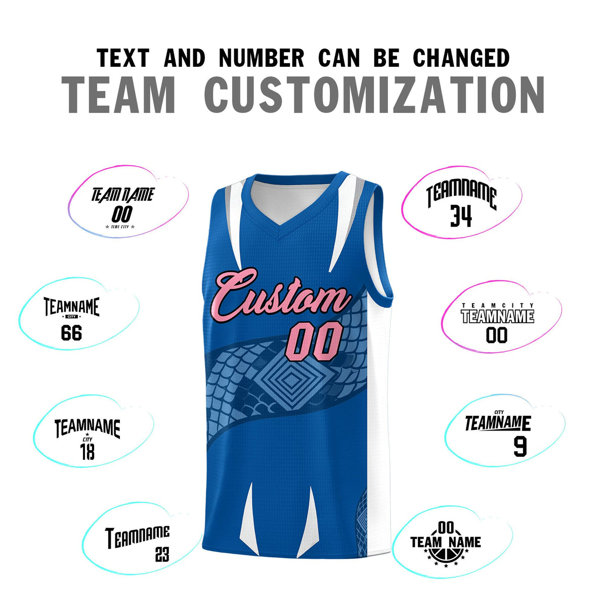 Custom Royal White Snake Scale Venomous Fang Lightweight Graffiti Pattern Basketball Suit Jersey