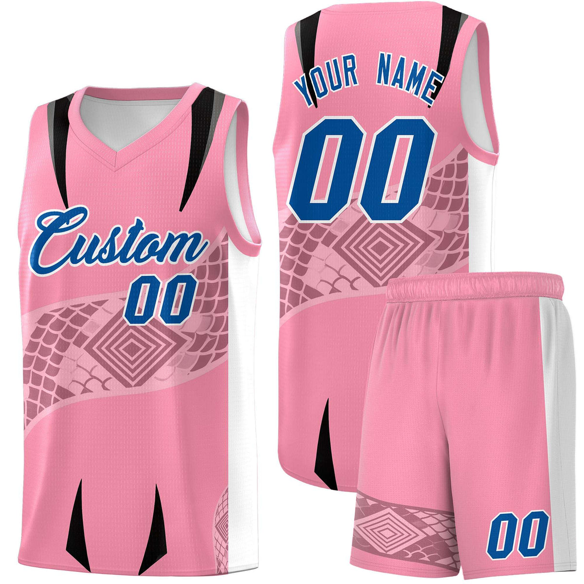 Custom Light Pink White Snake Scale Venomous Fang for Team Graffiti Pattern Basketball Suit Jersey