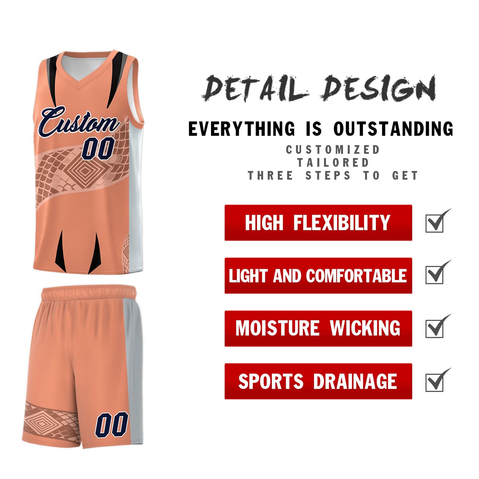 Custom Light Orange Silver Snake Scale Venomous Fang for Leagues Graffiti Pattern Basketball Suit Jersey