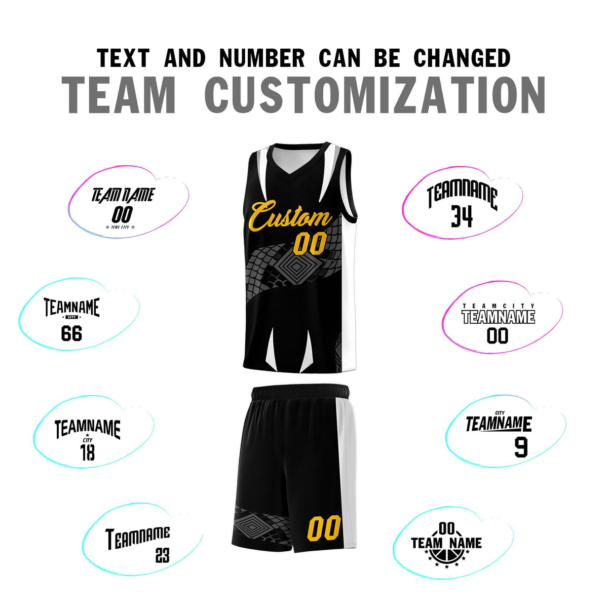 Custom Black White Snake Scale Venomous Fang Lightweight Graffiti Pattern Basketball Suit Jersey