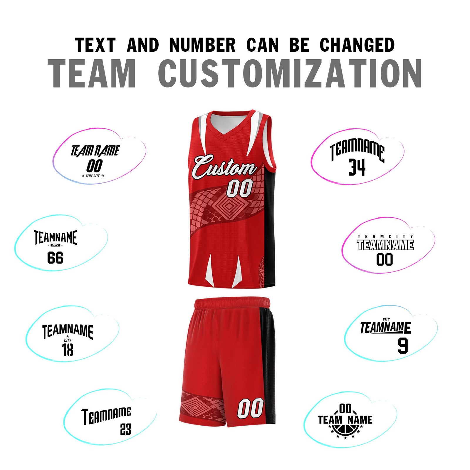 Custom Red Black Snake Scale Venomous Fang Drapable Graffiti Pattern Basketball Suit Jersey