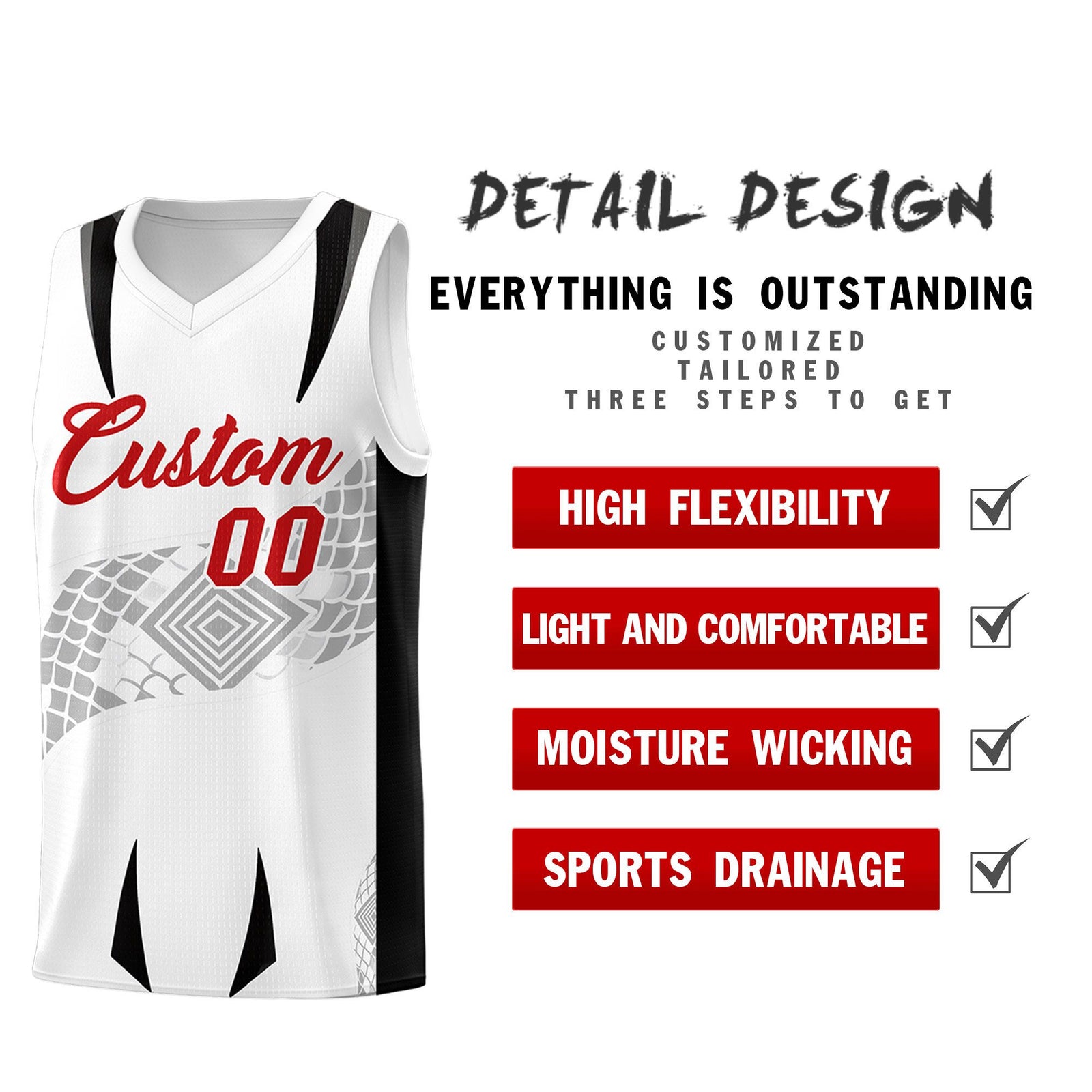 Custom White Black Snake Scale Venomous Fang for Leagues Graffiti Pattern Basketball Suit Jersey