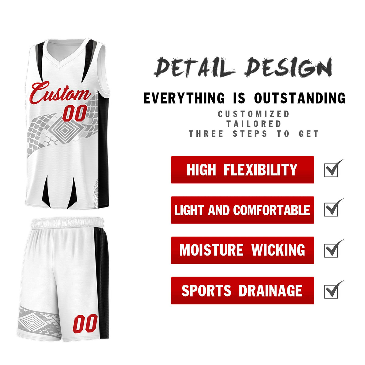 Custom White Black Snake Scale Venomous Fang for Leagues Graffiti Pattern Basketball Suit Jersey