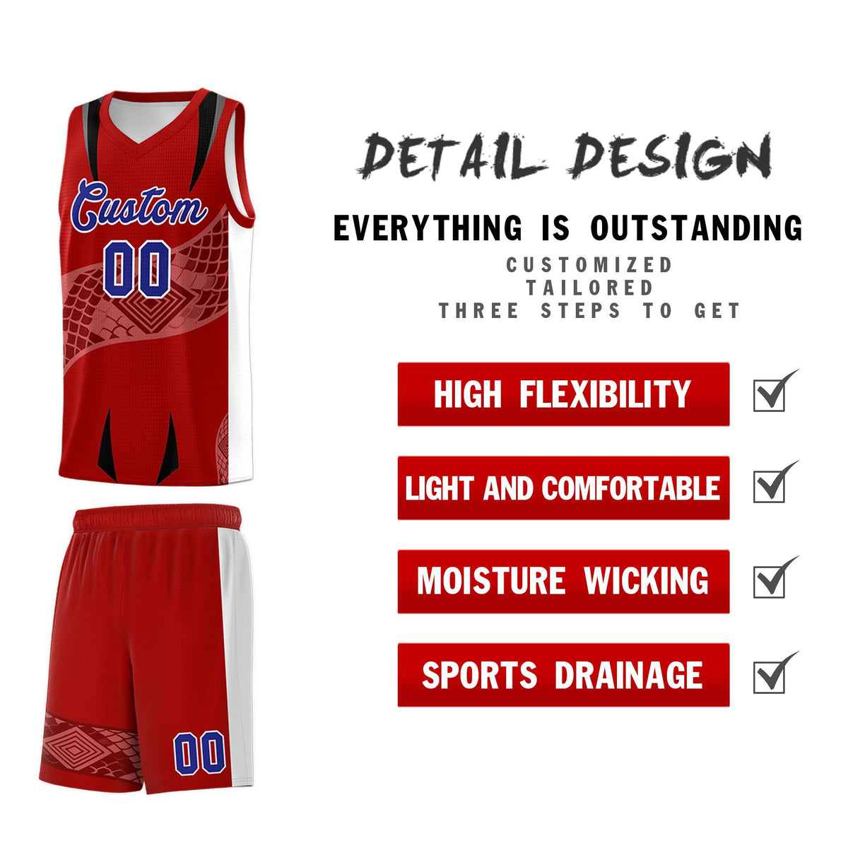Custom Red White Snake Scale Venomous Fang for Leagues Graffiti Pattern Basketball Suit Jersey