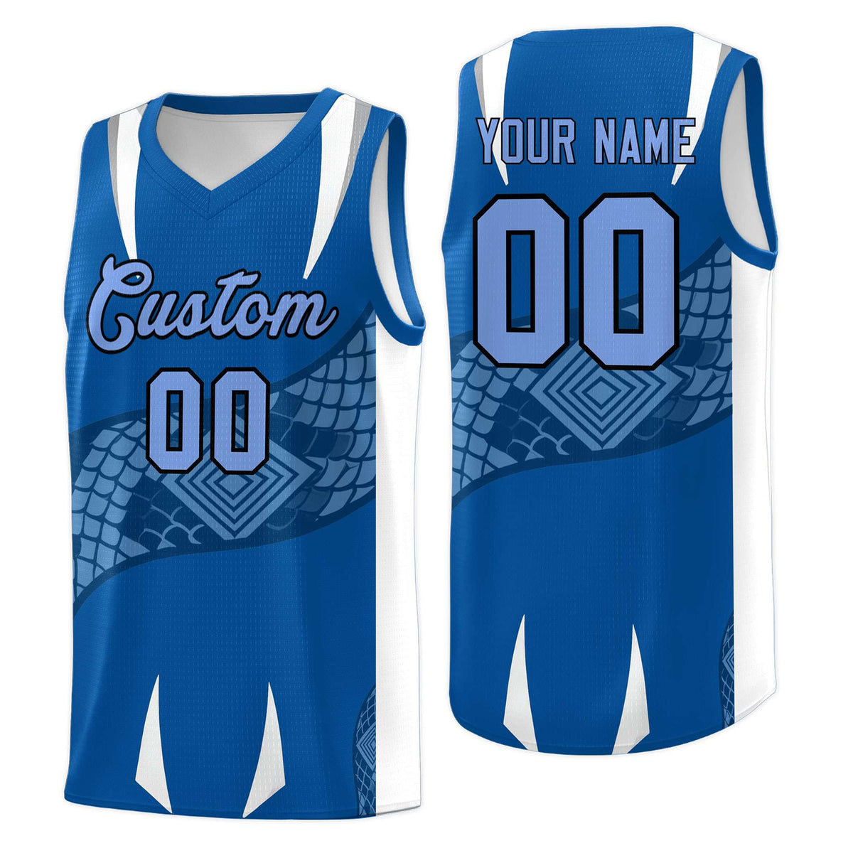 Custom Royal White Snake Scale Venomous Fang Breathable Graffiti Pattern Basketball Suit Jersey