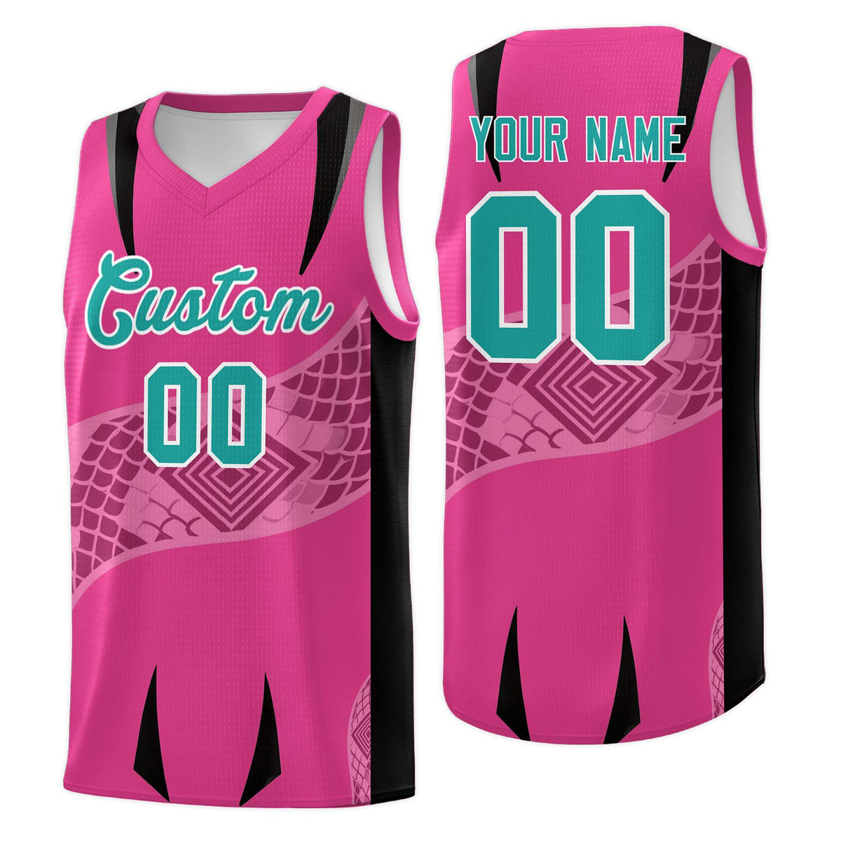 Custom Rose Red Black Snake Scale Venomous Fang for Team Graffiti Pattern Basketball Suit Jersey