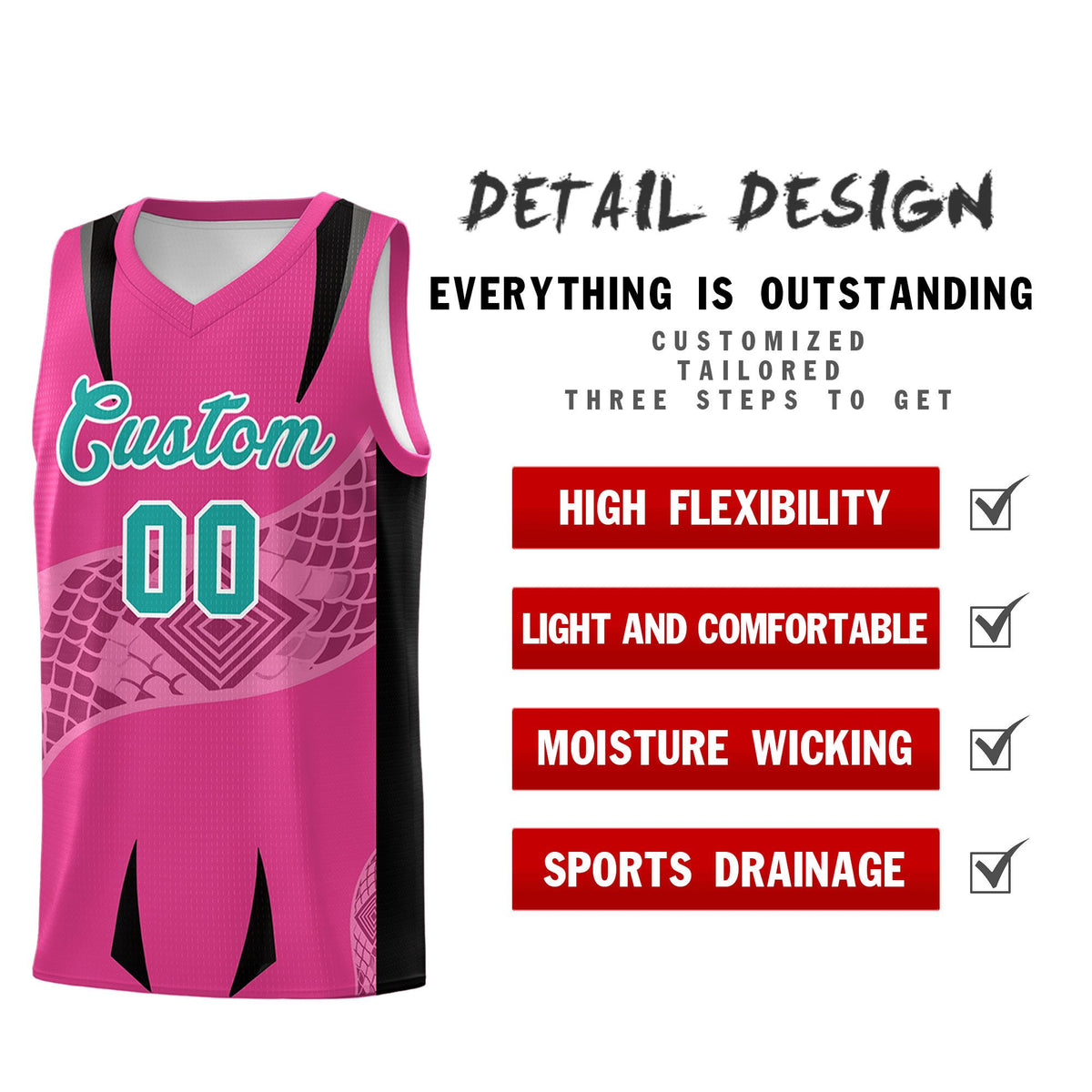 Custom Rose Red Black Snake Scale Venomous Fang for Team Graffiti Pattern Basketball Suit Jersey