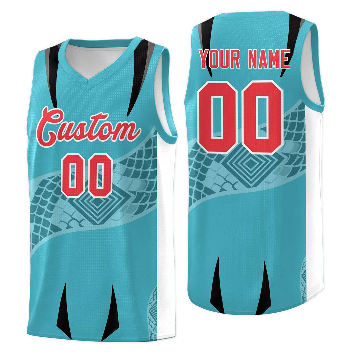 Custom Sky Blue White Snake Scale Venomous Fang for Team Graffiti Pattern Basketball Suit Jersey