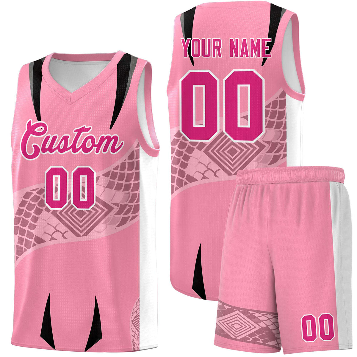 Custom Light Pink White Snake Scale Venomous Fang for Clubs Graffiti Pattern Basketball Suit Jersey
