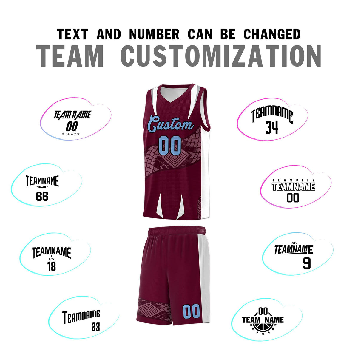 Custom Burgundy White Snake Scale Venomous Fang Lightweight Graffiti Pattern Basketball Suit Jersey