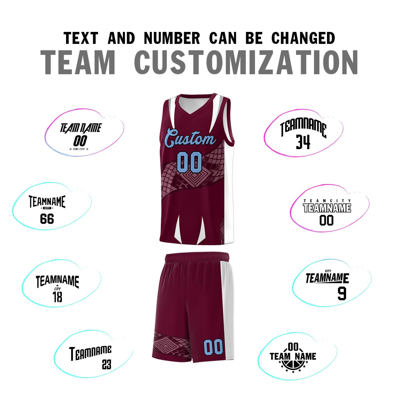 Custom Burgundy White Snake Scale Venomous Fang Lightweight Graffiti Pattern Basketball Suit Jersey