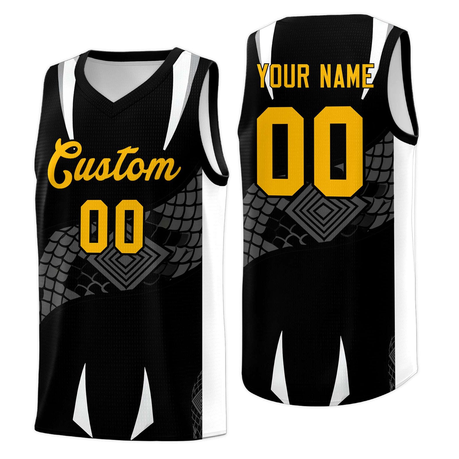 Custom Black White Snake Scale Venomous Fang Lightweight Graffiti Pattern Basketball Suit Jersey