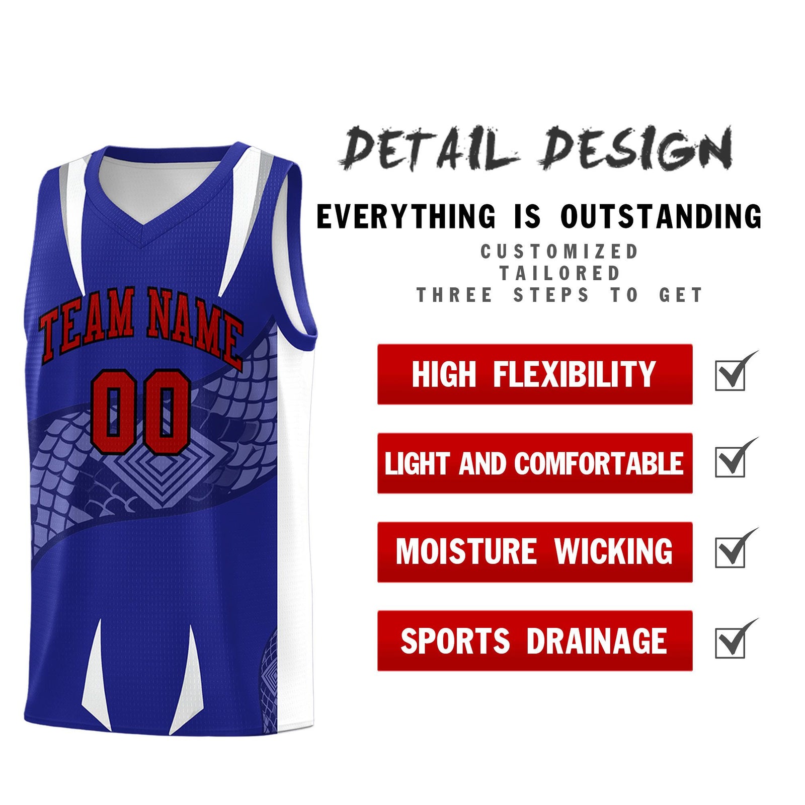 Custom Royal White Snake Scale Venomous Fang Drapable Graffiti Pattern Basketball Suit Jersey