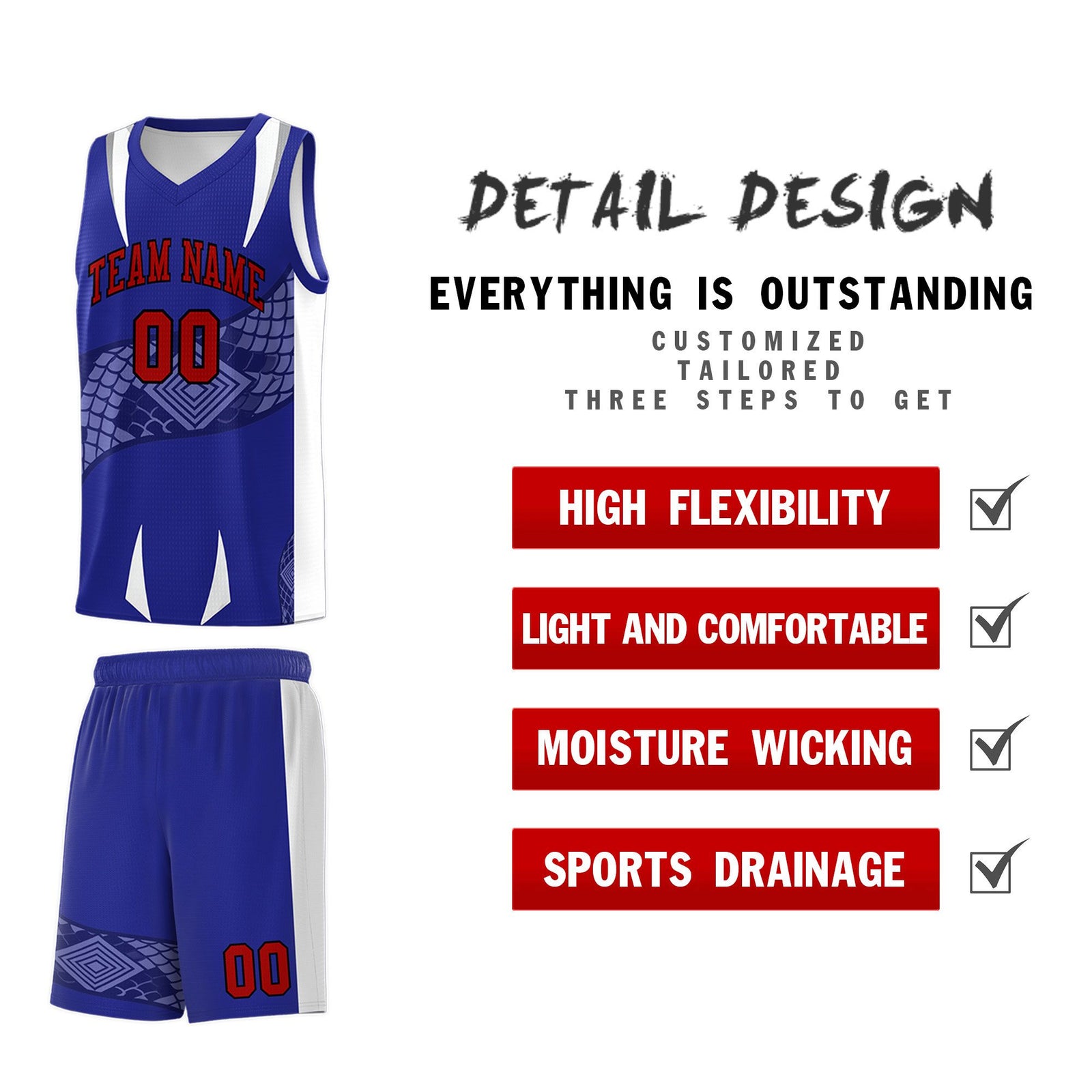 Custom Royal White Snake Scale Venomous Fang Drapable Graffiti Pattern Basketball Suit Jersey