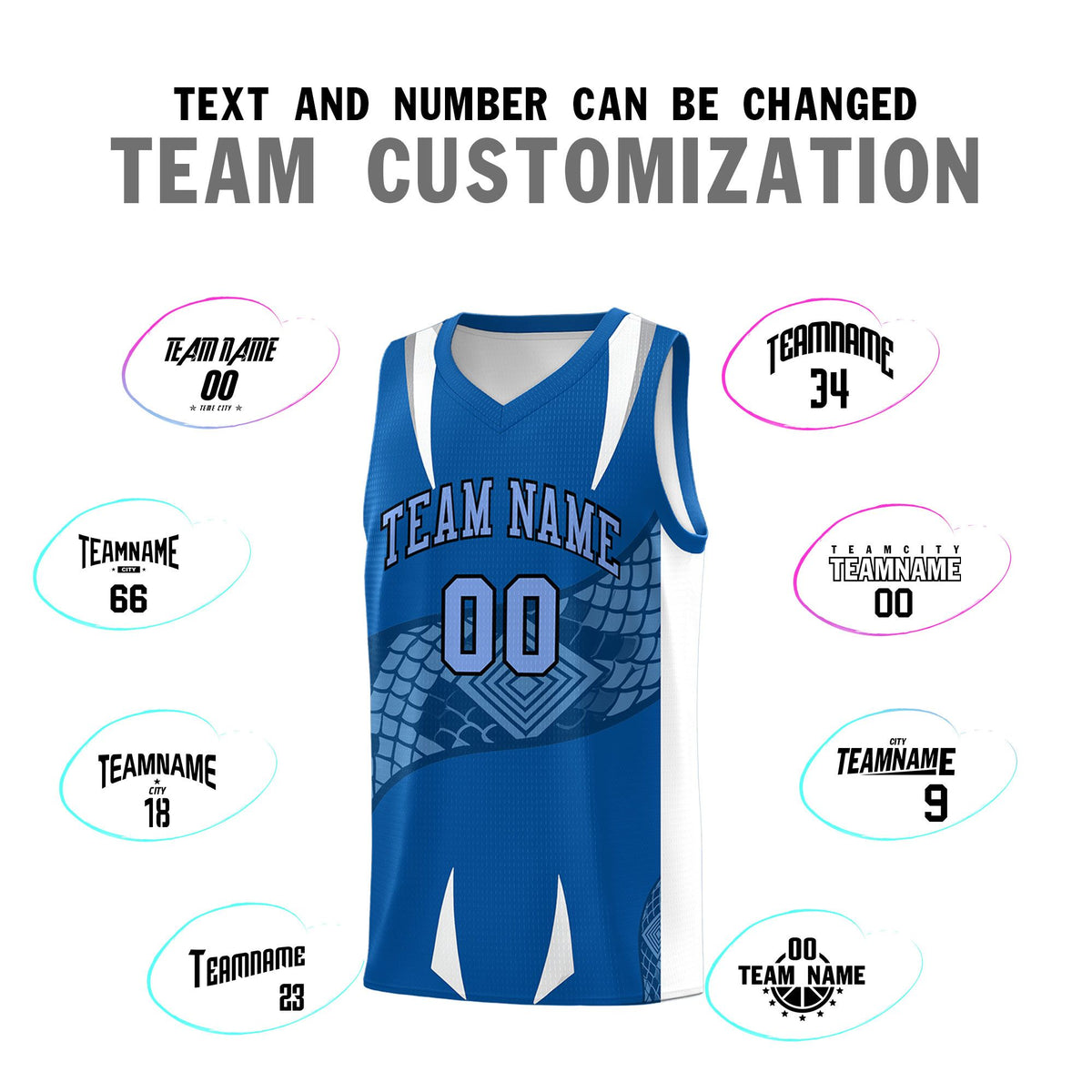 Custom Royal White Snake Scale Venomous Fang Breathable Graffiti Pattern Basketball Suit Jersey