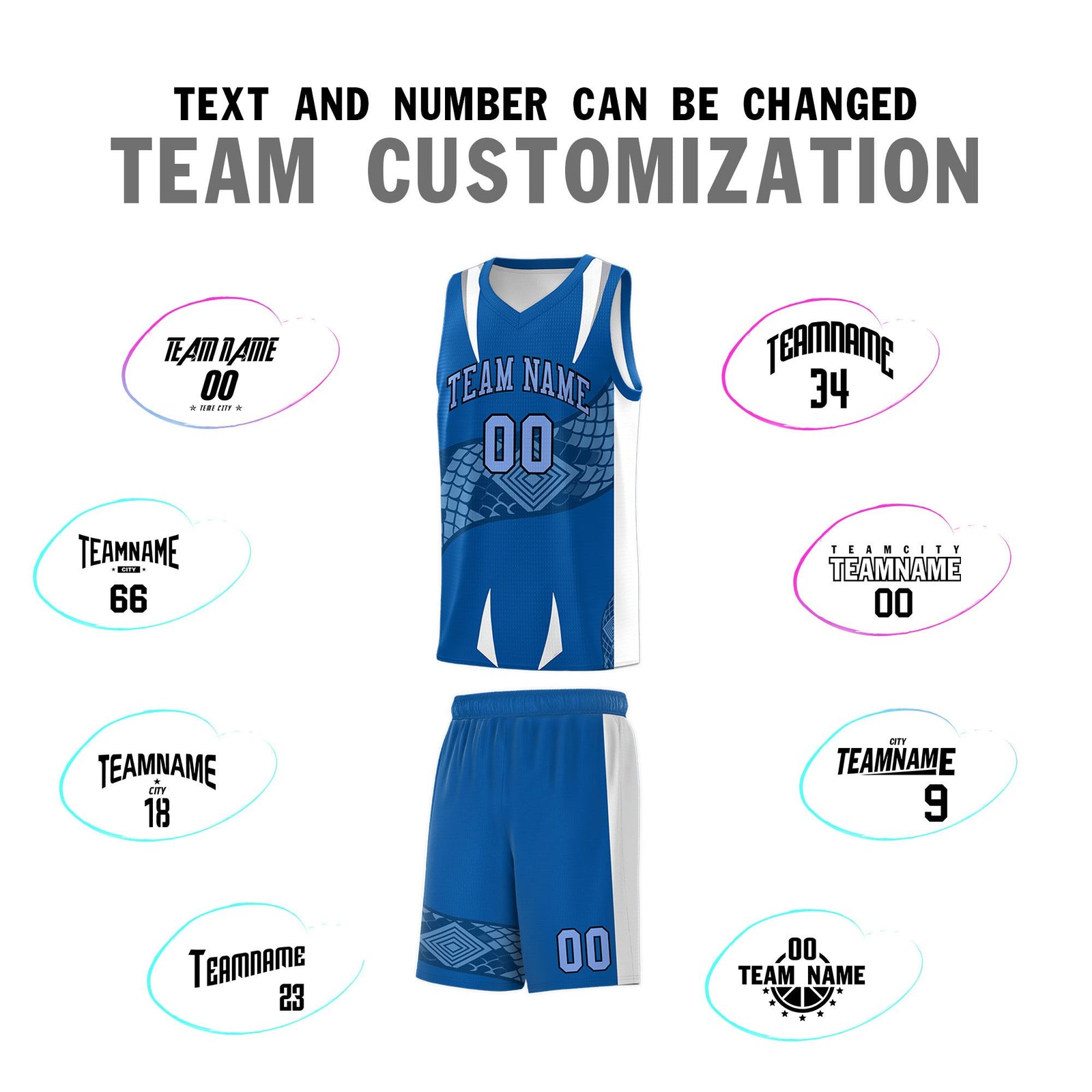 Custom Royal White Snake Scale Venomous Fang Breathable Graffiti Pattern Basketball Suit Jersey