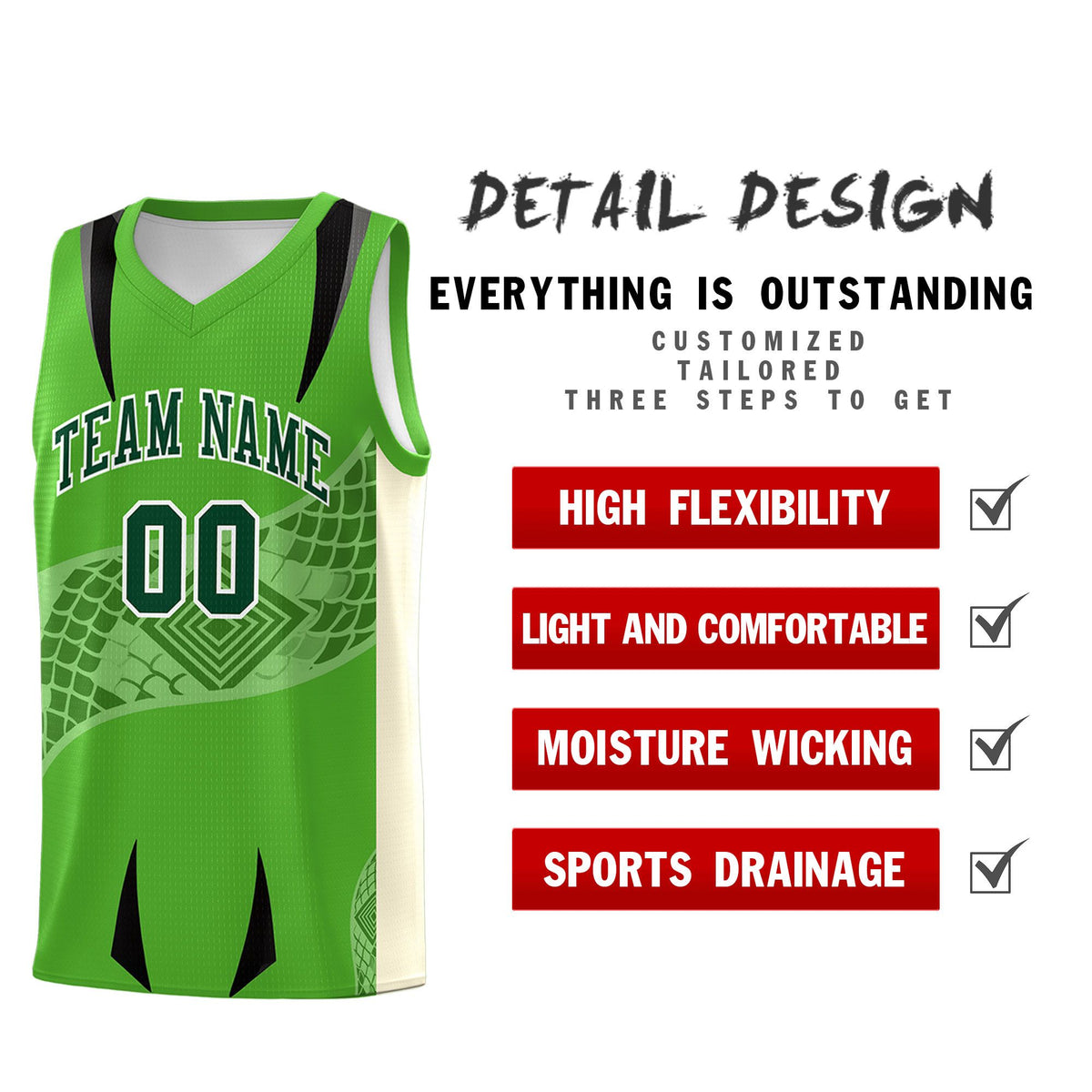 Custom Light Green Cream Snake Scale Venomous Fang for Team Graffiti Pattern Basketball Suit Jersey