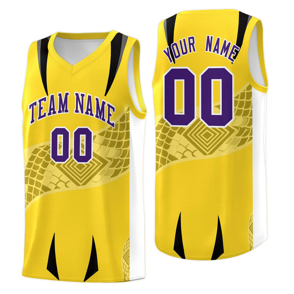 Custom Gold White Snake Scale Venomous Fang for Leagues Graffiti Pattern Basketball Suit Jersey