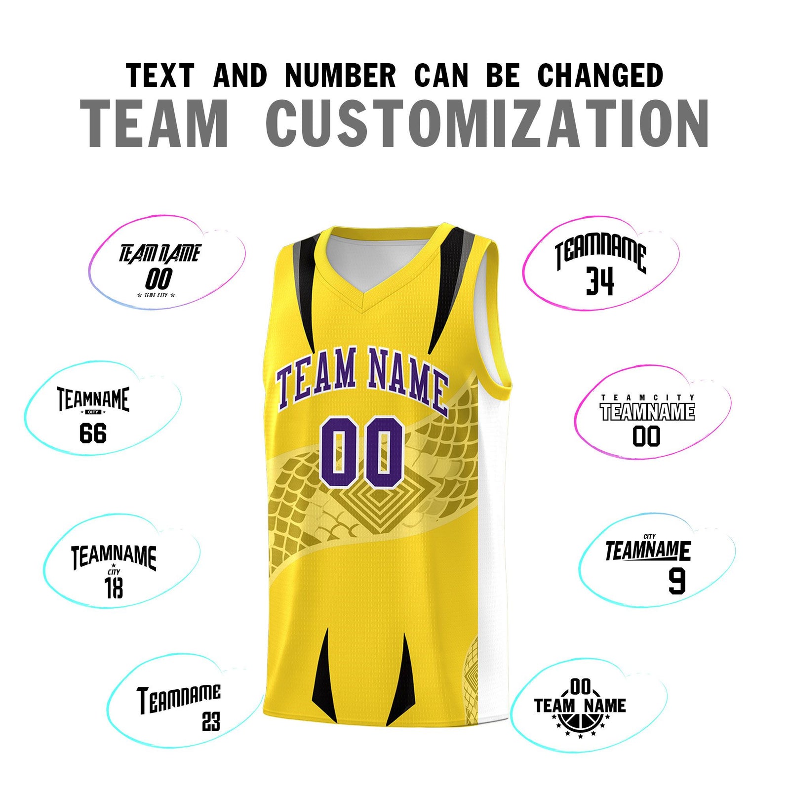 Custom Gold White Snake Scale Venomous Fang for Leagues Graffiti Pattern Basketball Suit Jersey