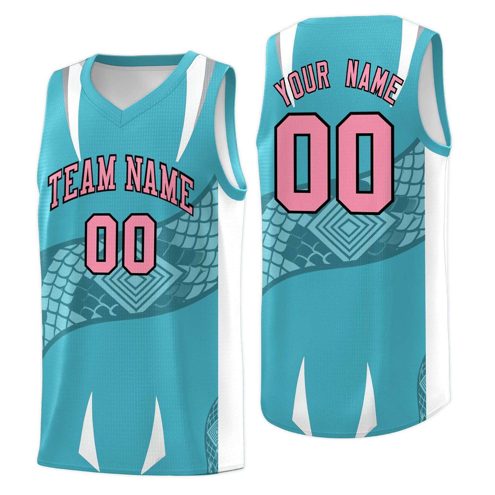 Custom Sky Blue White Snake Scale Venomous Fang Drapable Graffiti Pattern Basketball Suit Jersey