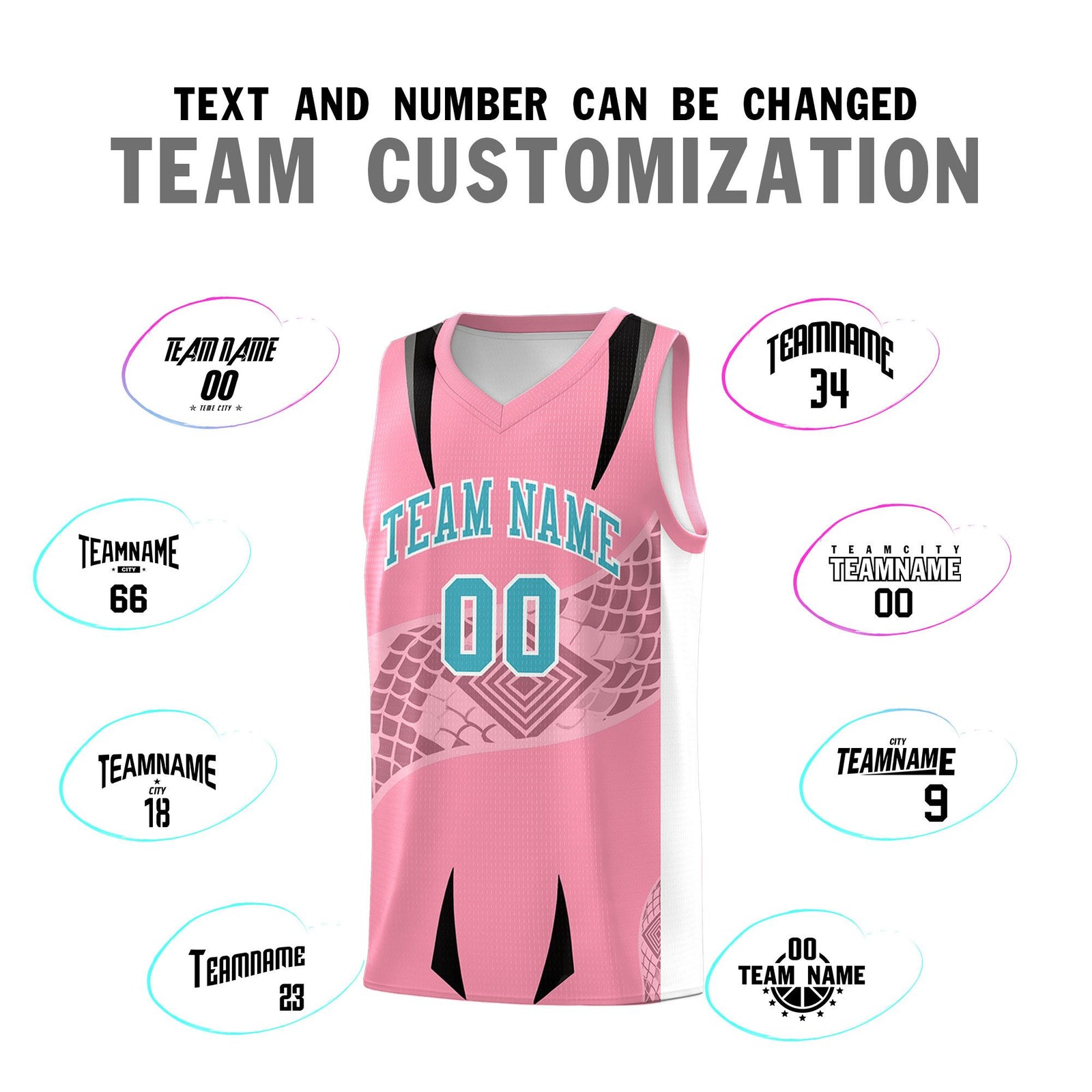 Custom Light Pink White Snake Scale Venomous Fang for Leagues Graffiti Pattern Basketball Suit Jersey