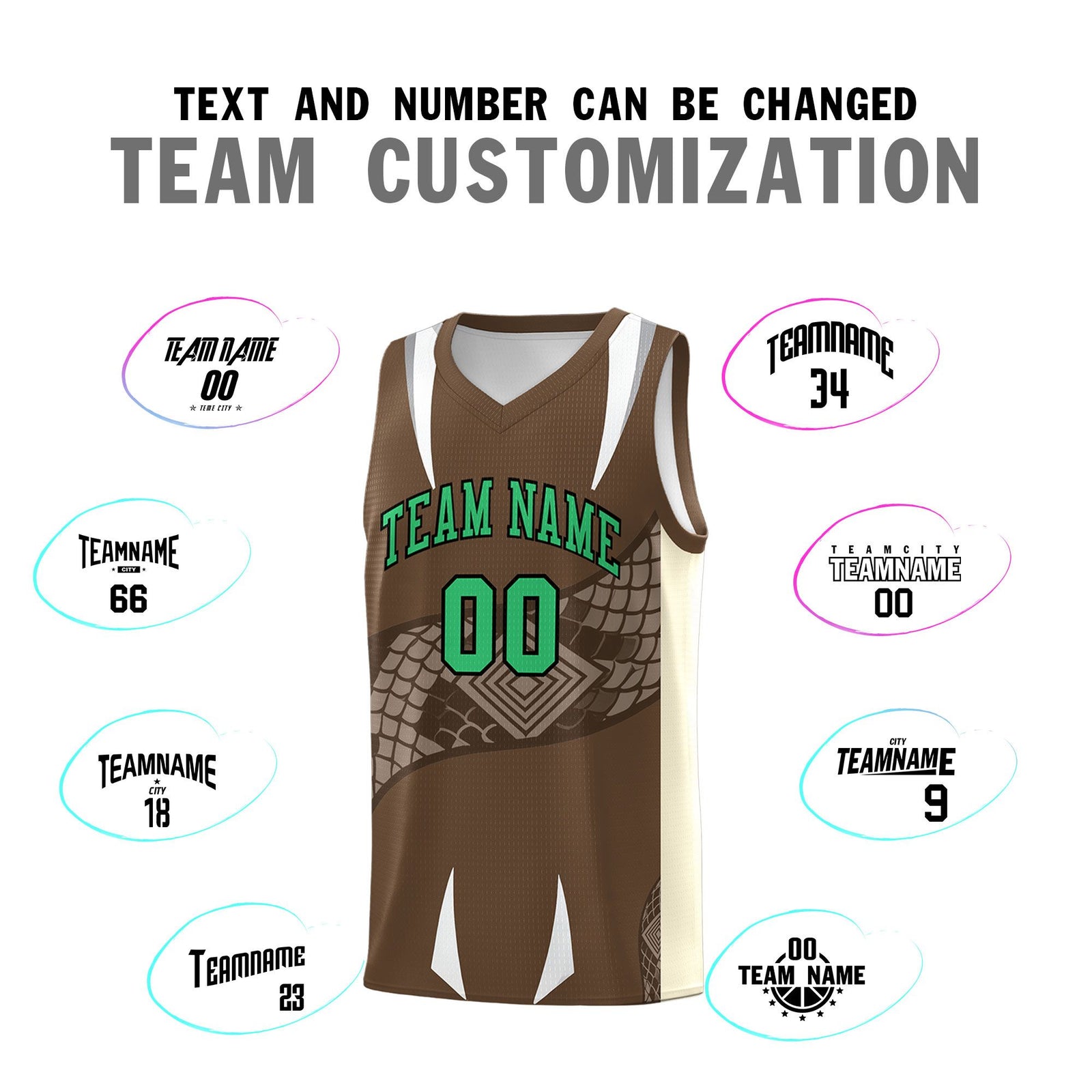 Custom Light Brown Light Khaki Snake Scale Venomous Fang Breathable Graffiti Pattern Basketball Suit Jersey