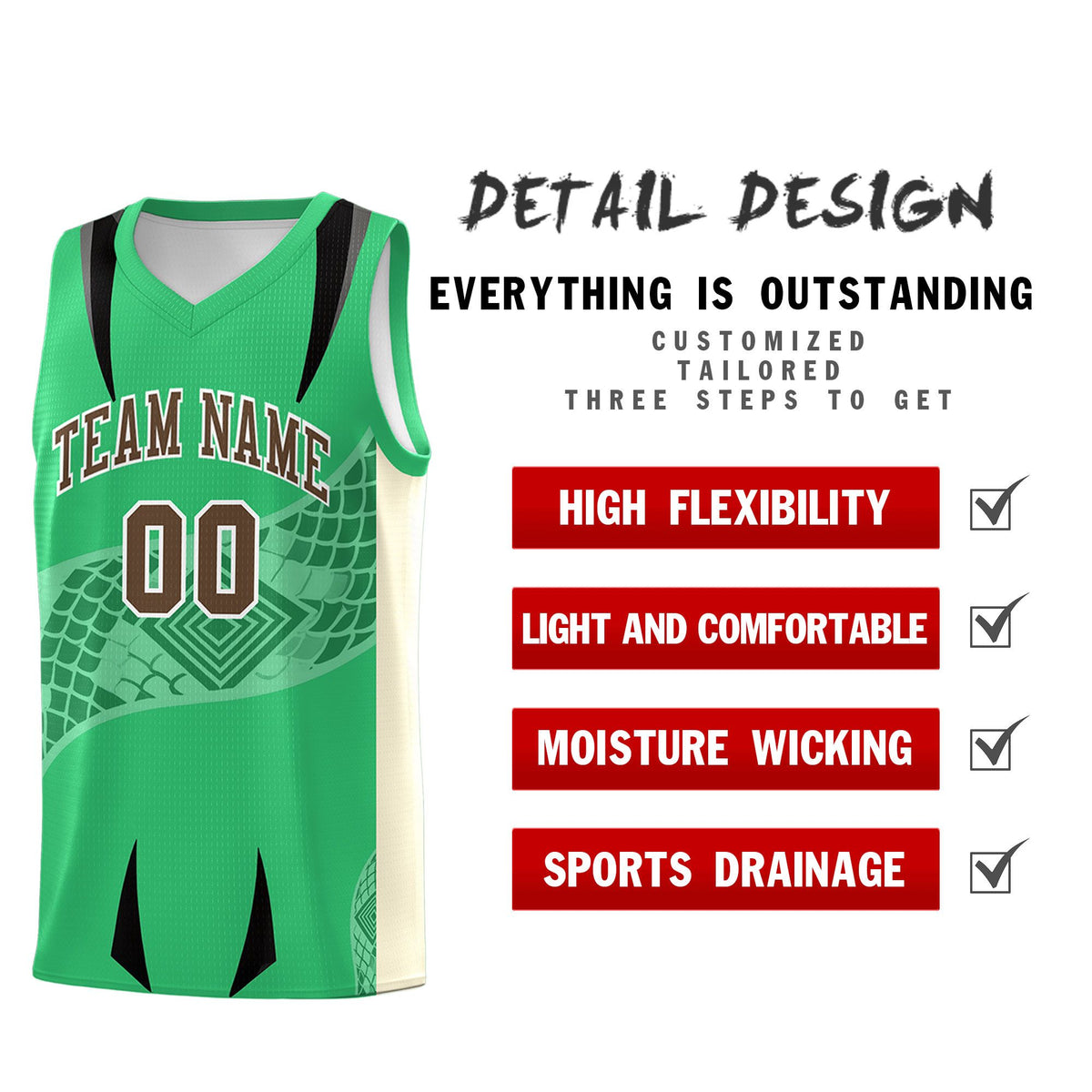 Custom Green Light Khaki Snake Scale Venomous Fang for Clubs Graffiti Pattern Basketball Suit Jersey