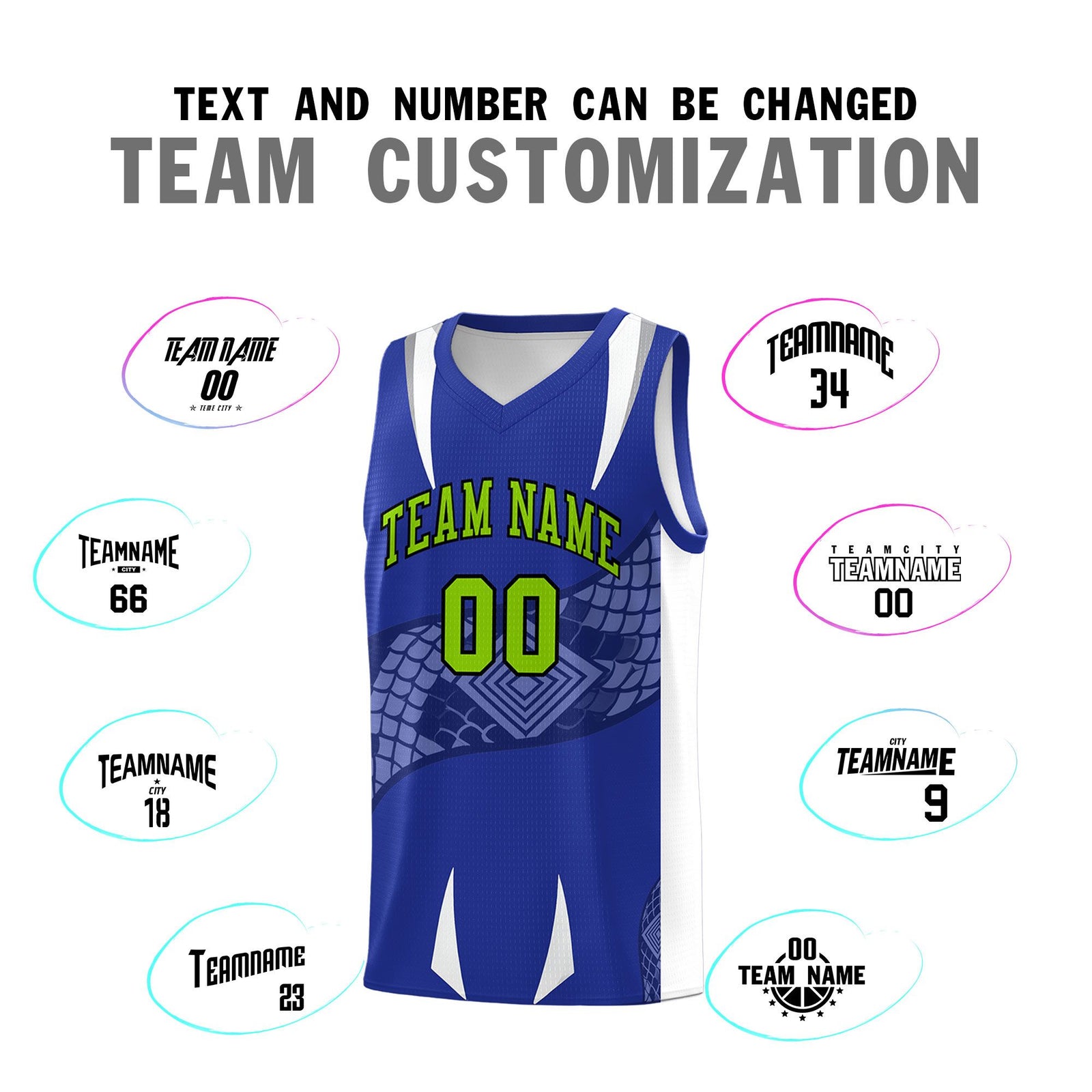 Custom Royal White Snake Scale Venomous Fang Drapable Graffiti Pattern Basketball Suit Jersey