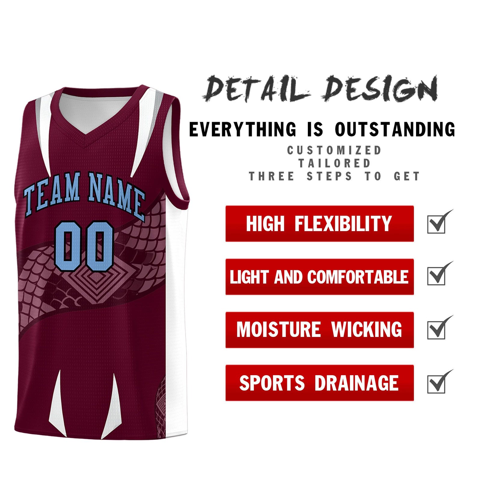 Custom Burgundy White Snake Scale Venomous Fang Lightweight Graffiti Pattern Basketball Suit Jersey