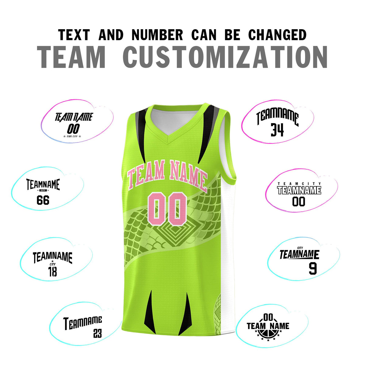 Custom Neon Green White Snake Scale Venomous Fang for Leagues Graffiti Pattern Basketball Suit Jersey