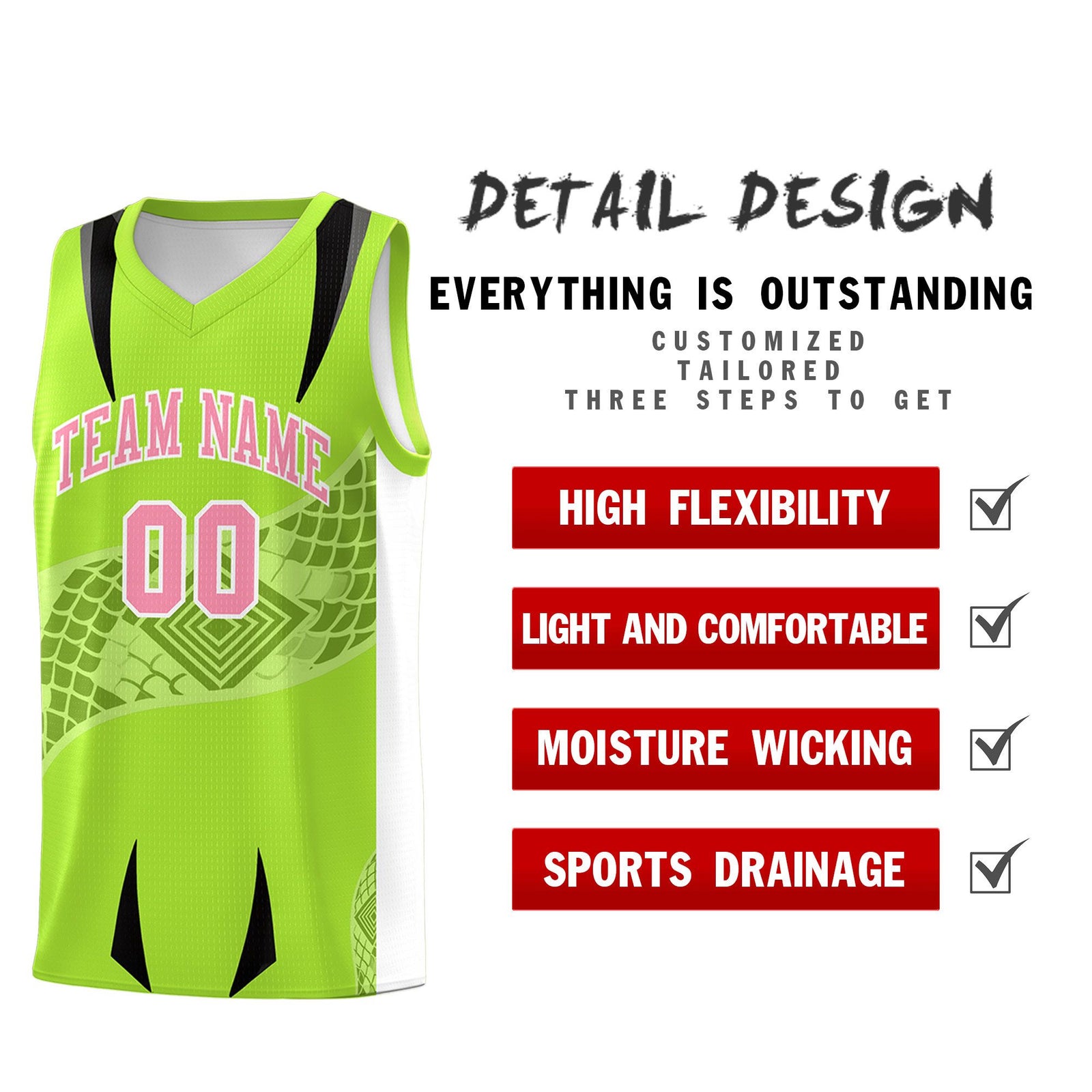 Custom Neon Green White Snake Scale Venomous Fang for Leagues Graffiti Pattern Basketball Suit Jersey
